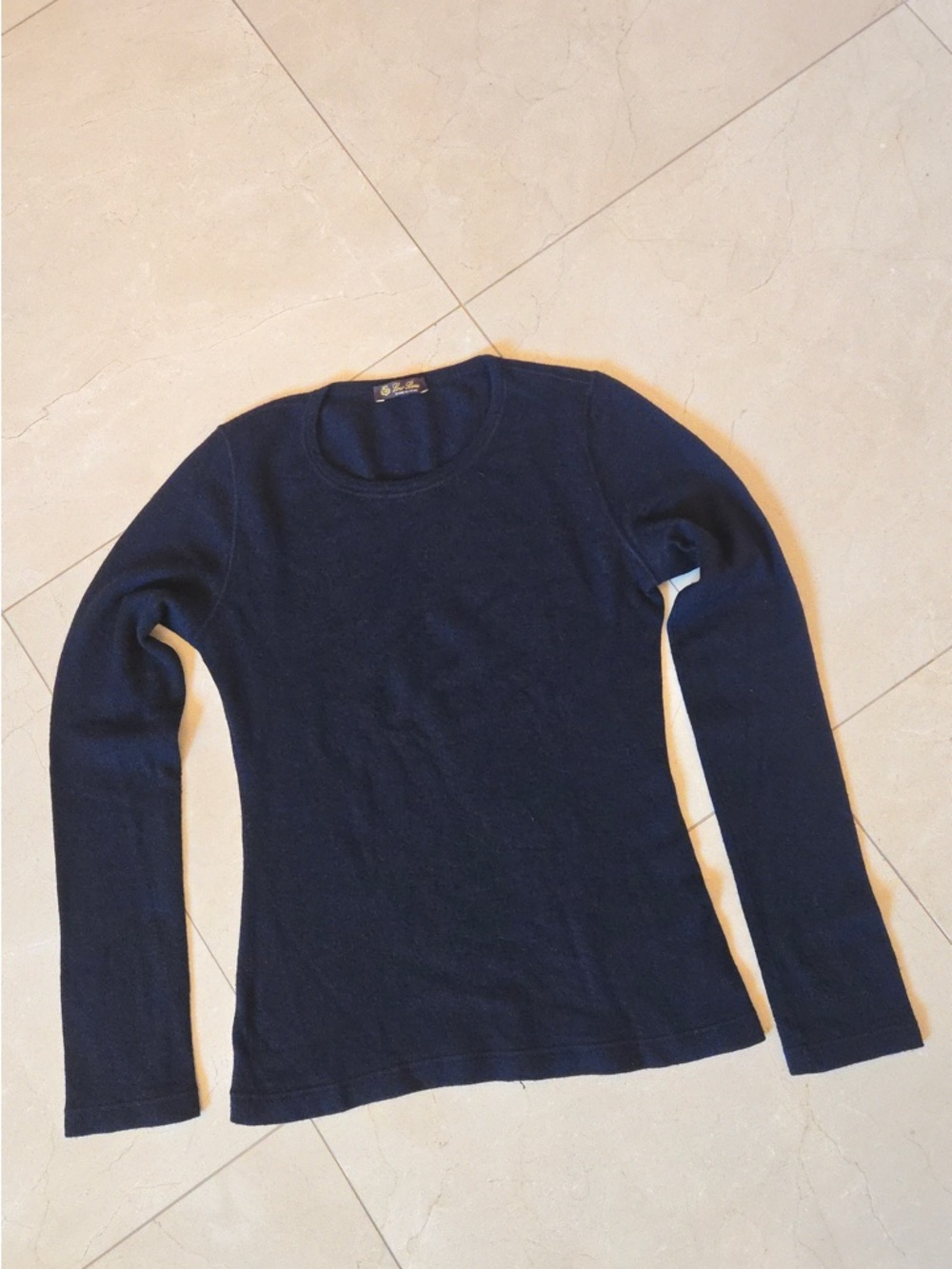 Loro Piana Navy Long-Sleeve Crewneck Top